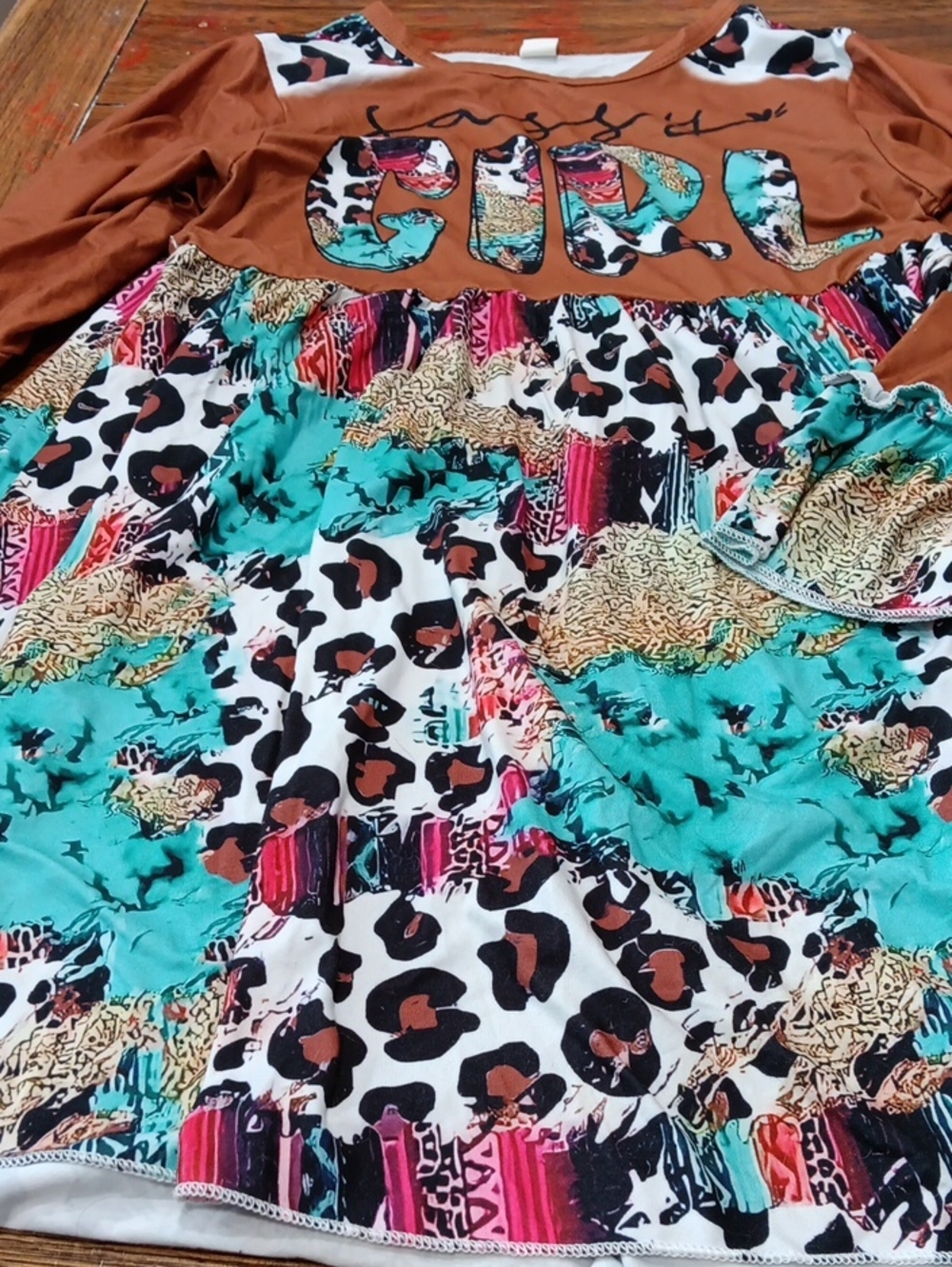Boho Leopard & Teal Patchwork Dress